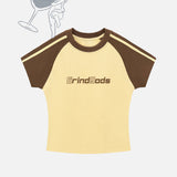 Butter 69 Raglan Top - Yellow with Brown